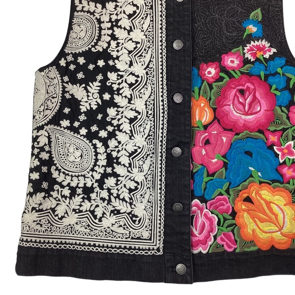 Chico’s Platinum Embroidered Black Denim Vest - Picture 5 of 10